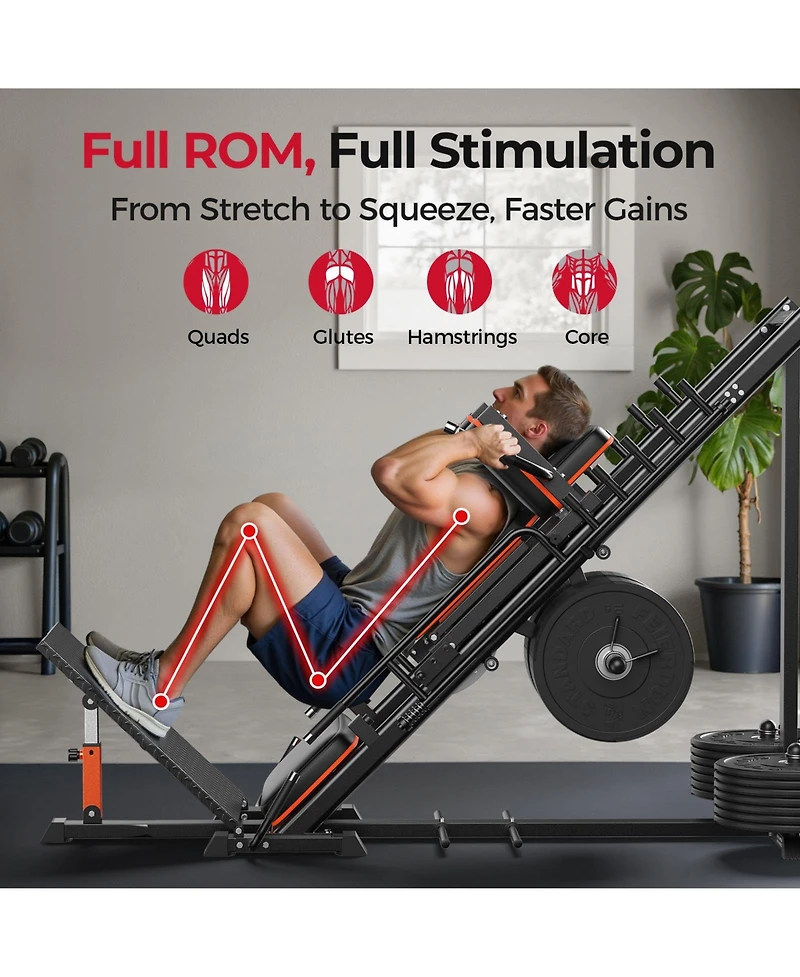 Fed Fitness 3 in 1 Leg Press Hack Squat Machine with Ultra-Quiet Pulley System, Adjustable Leg Press Machine with Stretch Board