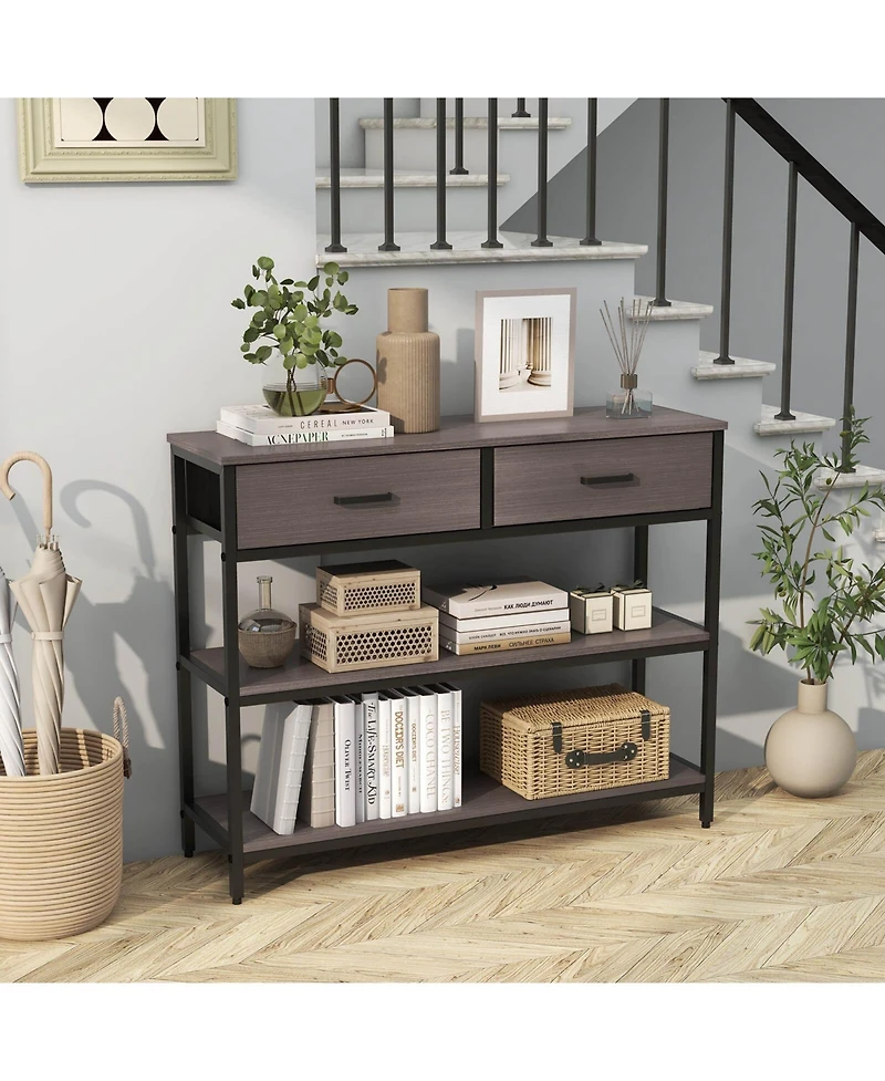 Costway Console Entryway Table Sofa Side Table with Folding Fabric Drawers for Living Room
