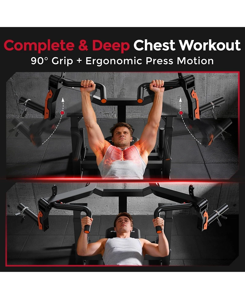 Fed Fitness SO2 Chest Press Bench Machine, 400LBS Tension Level, 4-Level Adjustable Converging Arms, Unique Bench Design for Strength Training