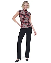 Dkny Women's Ruched Sleeveless Mock Neck Top