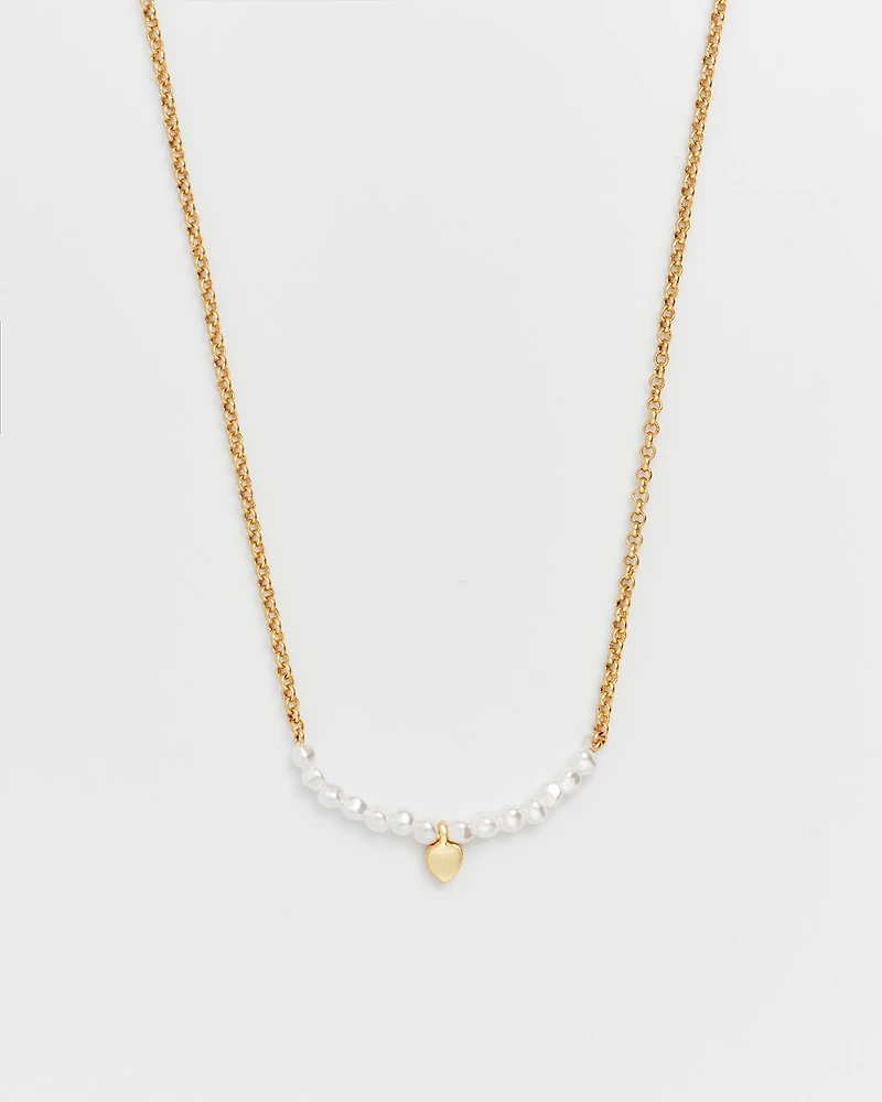 Fable England Gold Love Heart Pearl Necklace