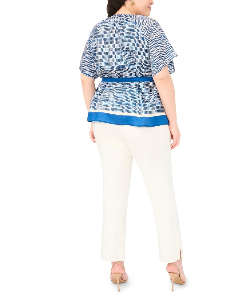 Vince Camuto Plus Crewneck Flutter-Sleeve Blouse