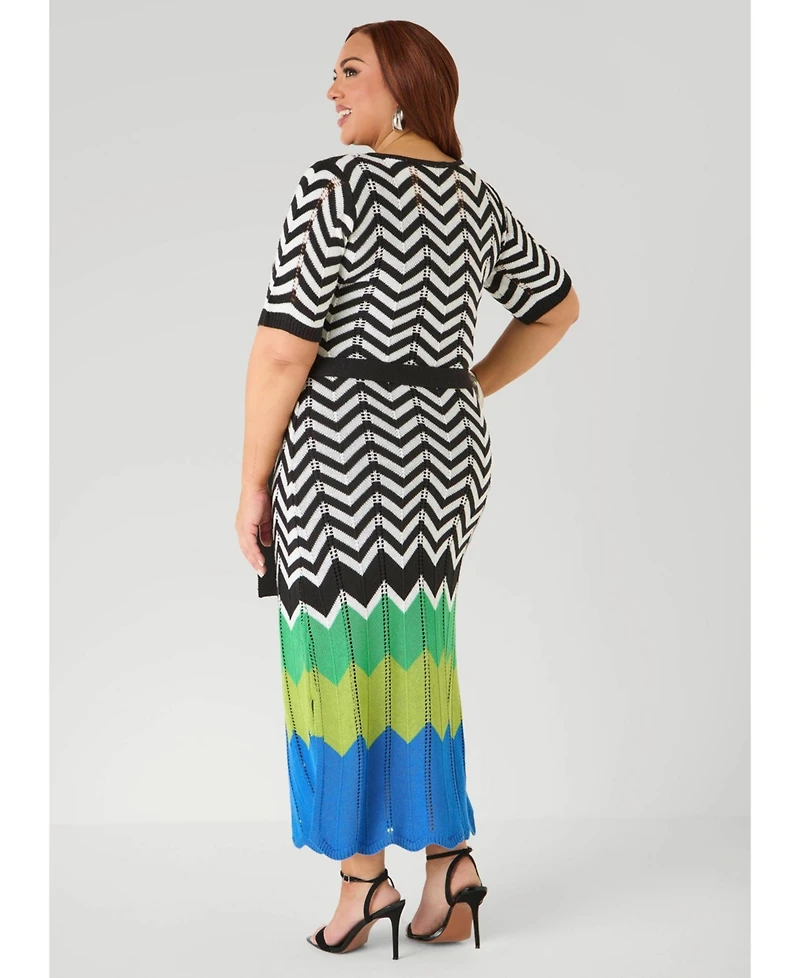 Ashley Stewart Women's Zig Zag Pointelle Maxi Dress