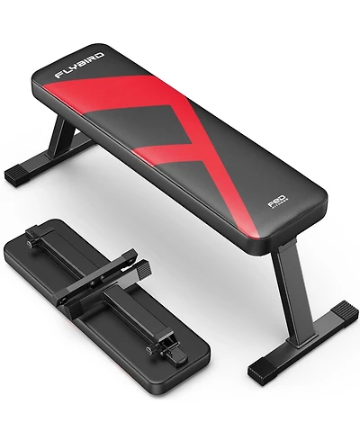 Fed Fitness Foldable Flat Weight Bench For Home Gym, Sturdy Strength Training Workout Bench