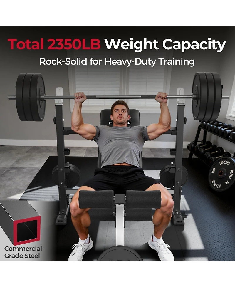 Fed Fitness Olympic Adjustable Weight Bench, 39IN Rack Width with Bench Press Rack, Leg Extension and Leg Curl, Multi-Functional Workout Equipment
