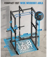 Fed Fitness 1200LBS Power Rack with Pulley System and Lat Pulldown, Multi-Functional Squat Cage J-Hooks for Home Gym