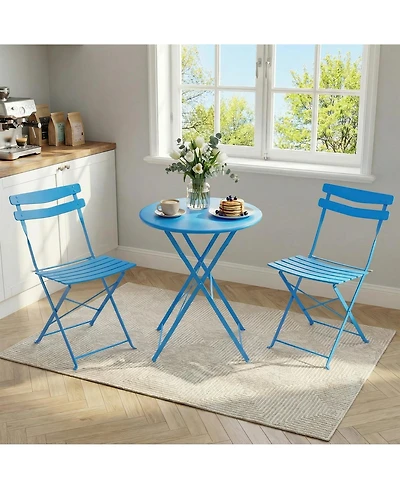 homfan 3 Piece Patio Bistro Set, Folding Table and Chairs, Outdoor Furniture Metal Structure, No Assembly Need