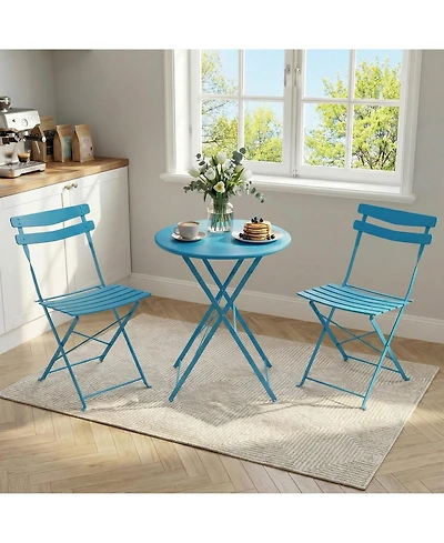 homfan 3 Piece Patio Bistro Set, Folding Table and Chairs, Outdoor Furniture Metal Structure, No Assembly Need