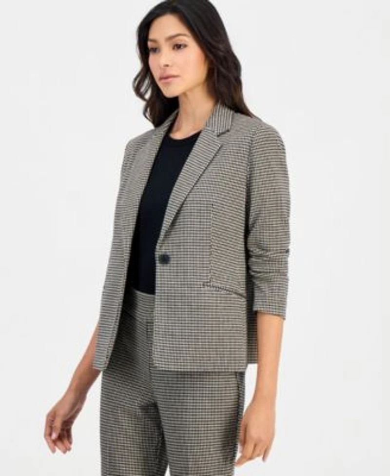 Anne Klein Essentials Petite One Button Scrunch Sleeve Jacket Nyc Compression Side Tab Pants