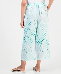 Jm Collection Women's Tropical-Print Wide-Leg Cropped Pants, Macy's Exclusive