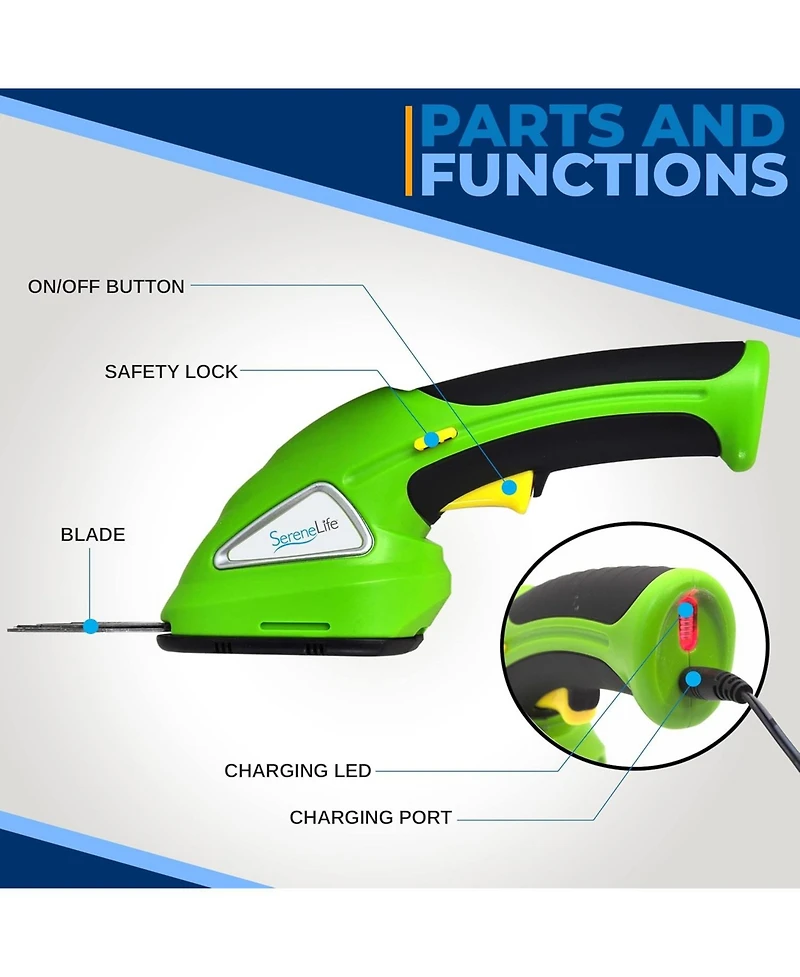 Pyle Cordless Handheld Grass Cutter Shears - Rechargeable 3.6V Electric Hedge & Shrub Trimmer with Changeable Blades
