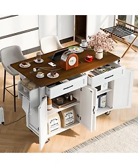 Streamdale Furniture Farmhouse Kitchen Island with Drop Leaf, Power Outlet, and Storage
