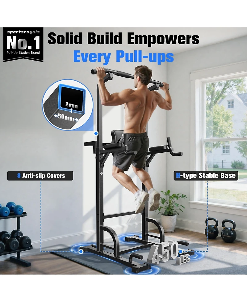 Fed Fitness 450LBS Power Tower, Adjustable Pull Up Dip Station with 39.7" Extended Base, 5-in-1 Full Body Strength Training Equipment for Home Gym