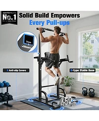 Fed Fitness 450LBS Power Tower, Adjustable Pull Up Dip Station with 39.7" Extended Base, 5-in-1 Full Body Strength Training Equipment for Home Gym