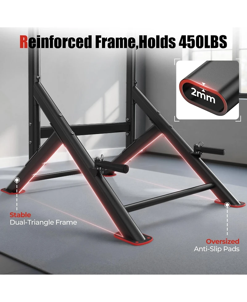 Fed Fitness 450LBS Power Tower, Dual-Triangular Base Pull Up Dip Station with 6 Height Levels, Multi-Function Home Gym Strength Training Equipment