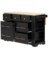 Streamdale Furniture Kitchen Island with Drop Leaf, 6 Drawers, Trash Storage and Power Outlet