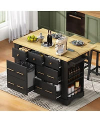Streamdale Furniture Kitchen Island with Drop Leaf, 6 Drawers, Trash Storage and Power Outlet