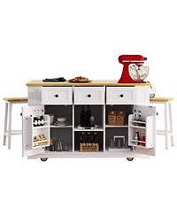 Streamdale Furniture 53 inch Large Kitchen Island with 2 Stools, Power Outlet and Storage