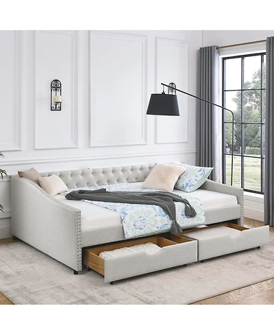 Streamdale Furniture Tufted Upholstered Queen Daybed with Drawers and Nailhead Trim