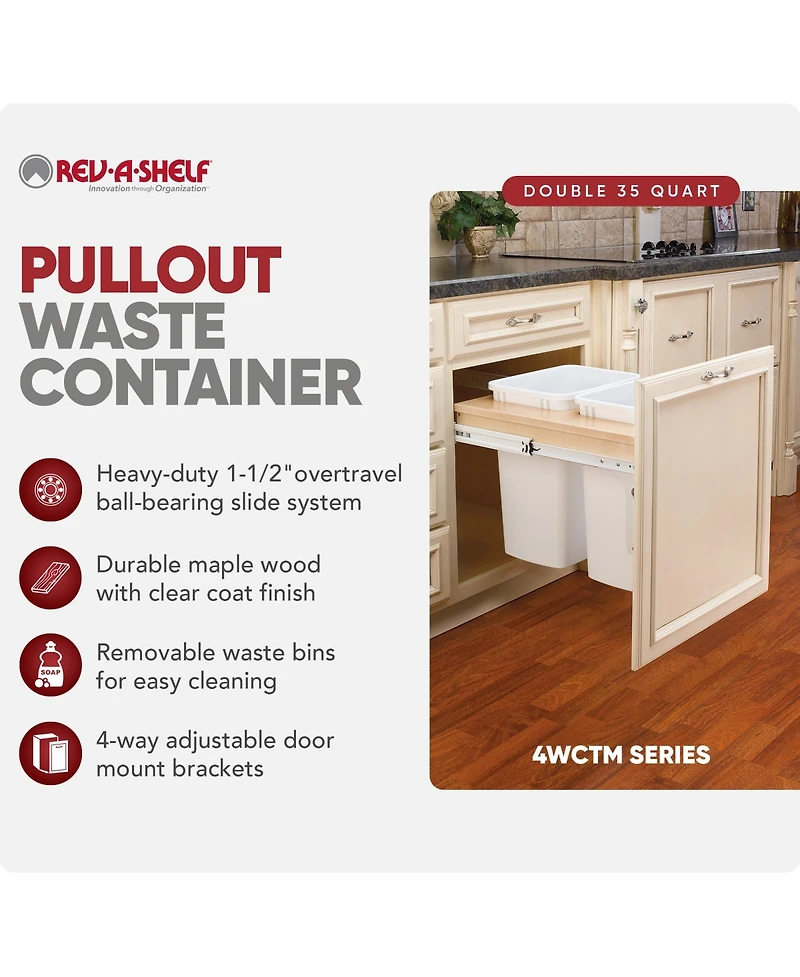 Rev-a-Shelf Double Pullout Top Mount Trash Can, 35 qt., 4WCTM-21DM2-495-fl