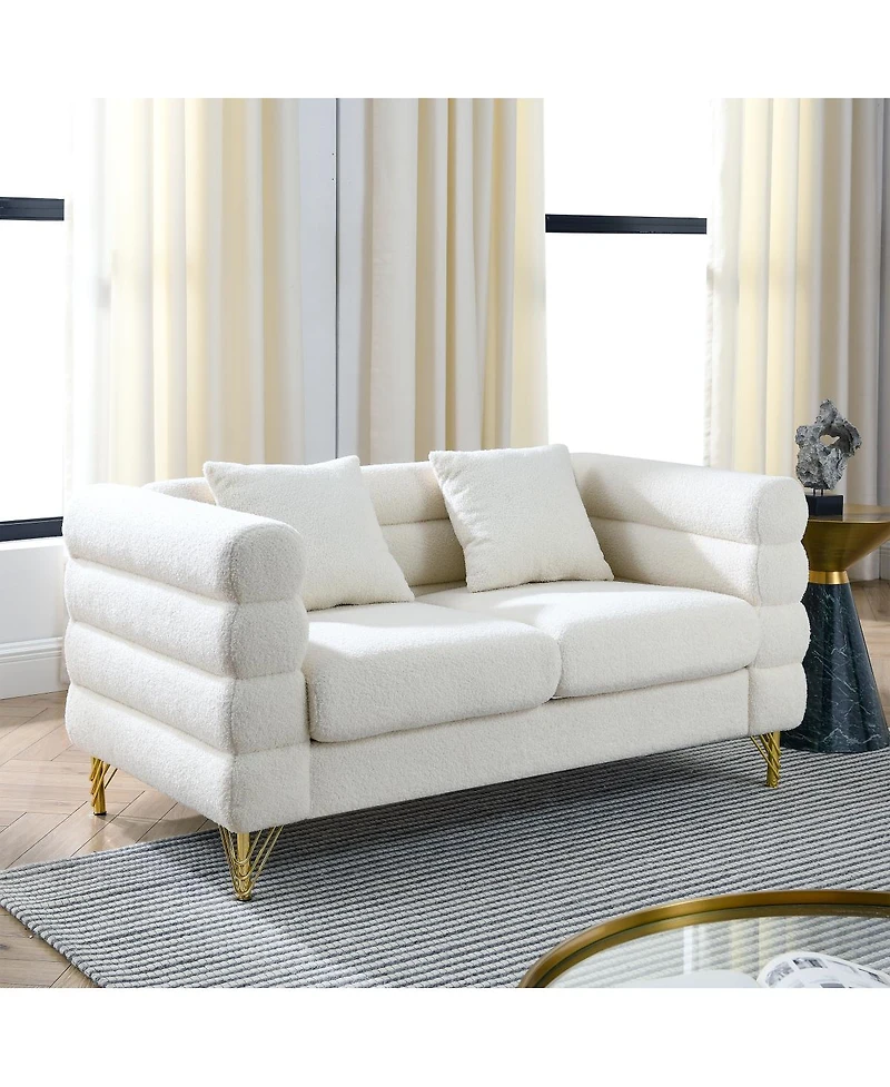 Streamdale Furniture 60" Oversized 2-Seater Teddy Fabric Sectional Sofa with 2 Pillows