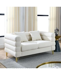 Streamdale Furniture 60" Oversized 2-Seater Teddy Fabric Sectional Sofa with 2 Pillows