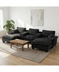 Streamdale Furniture Modular U-Shape Cloud Couch with Storage, Usb, 2 Ottomans and 2 Pillows