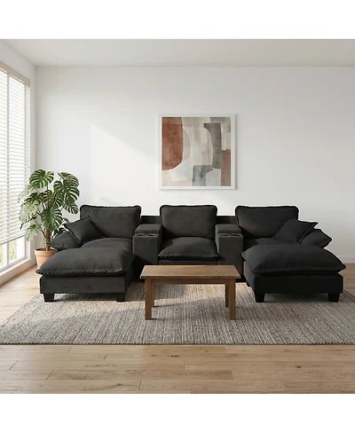 Streamdale Furniture Modular U-Shape Cloud Couch with Storage, Usb, 2 Ottomans and 2 Pillows