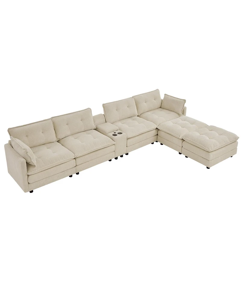 Streamdale Furniture 154" Modular U-Shaped Corduroy Sectional Sofa with Ottomans and Usb
