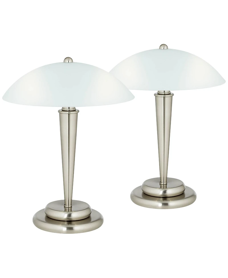 360 Lighting Deco Modern Accent Table Lamps 17" High Set of 2 Brushed Steel Touch On Glass Dome Shade for Bedroom Bedside Nightstand Office