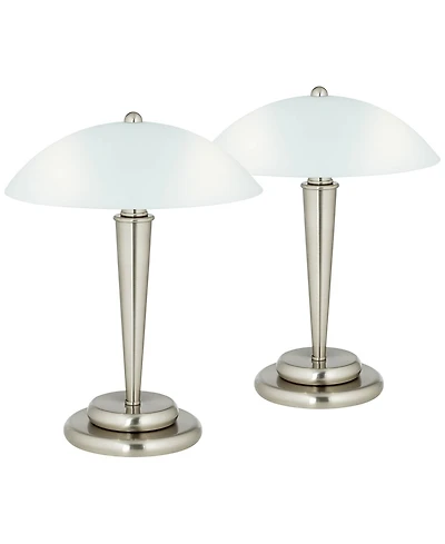 360 Lighting Deco Modern Accent Table Lamps 17" High Set of 2 Brushed Steel Touch On Glass Dome Shade for Bedroom Bedside Nightstand Office
