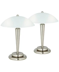 360 Lighting Deco Modern Accent Table Lamps 17" High Set of 2 Brushed Steel Touch On Glass Dome Shade for Bedroom Bedside Nightstand Office