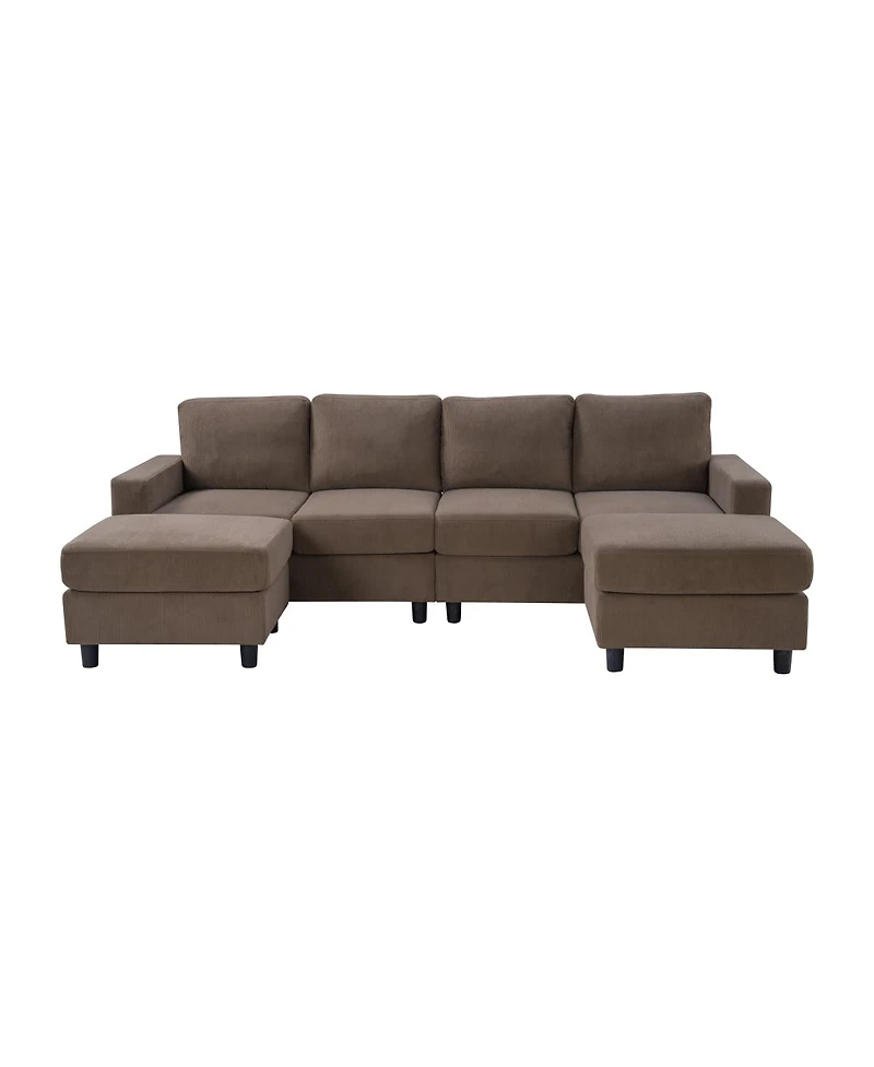 Streamdale Furniture 98.8" Oversized U-Shaped Corduroy 4-Seat Sectional Sofa with Double Chaise