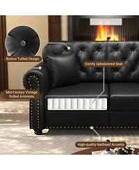 Streamdale Furniture 41.3" Faux Leather Chesterfield Sofa with Nailhead Trim and Pillows