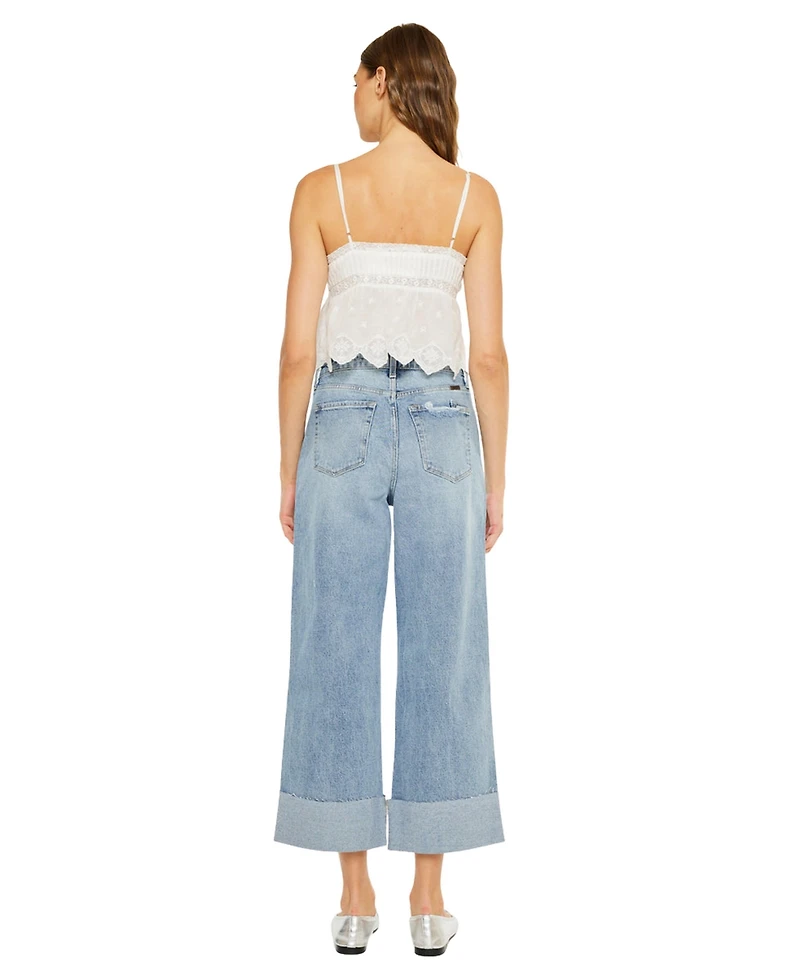KanCan Women's Alfie 90's Cropped Wide Leg Jeans