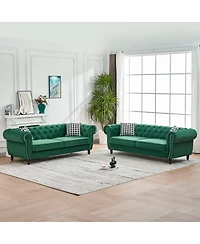 Streamdale Furniture Chesterfield 3+3 Seater Velvet Sofa with Roll Arms and Nailhead Trim