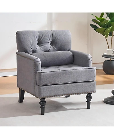 Streamdale Furniture Tufted Linen Fabric Club Accent Chair with Pillow