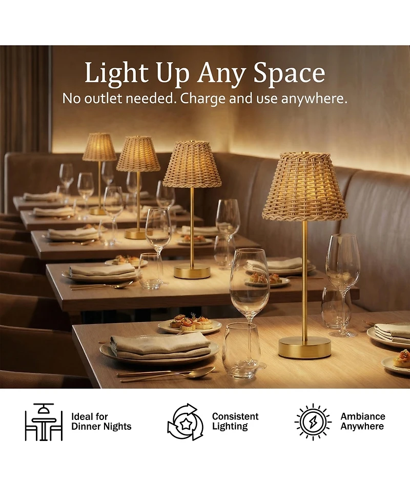Bell + Howell Woven Shade Plain Stem Rechargeable Touch Control Led Dimmable Cordless Table Lamp