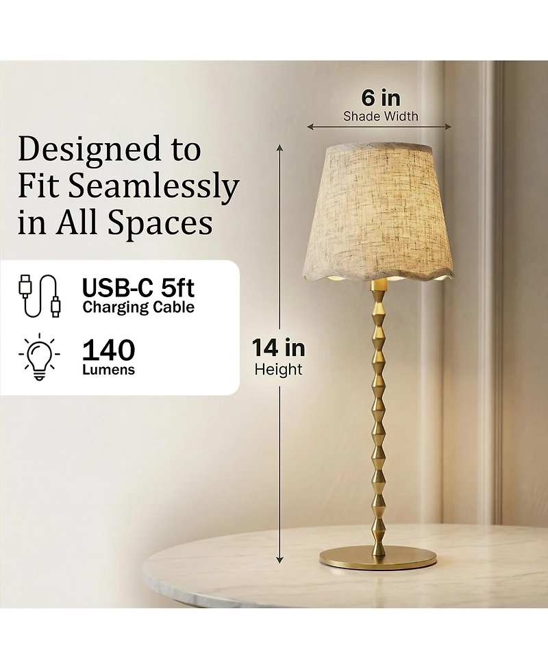 Bell + Howell Stem Scallop Shade Rechargeable Touch Control Led Dimmable Cordless Table Lamp