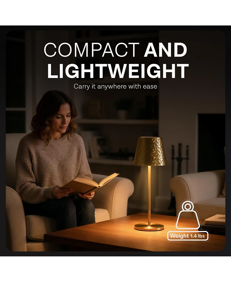 Bell + Howell Hammered Design Rechargeable Touch Control Led Table Lamp Cordless Portable Dimmable Light