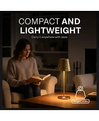 Bell + Howell Hammered Design Rechargeable Touch Control Led Table Lamp Cordless Portable Dimmable Light