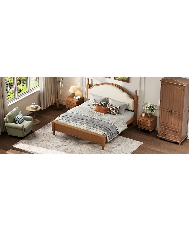 Streamdale Furniture Wood Platform Bed with Upholstered Headboard