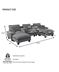 Streamdale Furniture Modular U-Shape Cloud Couch with Storage, Usb, 2 Ottomans and 2 Pillows
