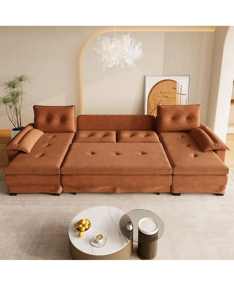 Streamdale Furniture 109.5" U-Shaped Sleeper Sofa with Pull-Out Bed and Usb Ports