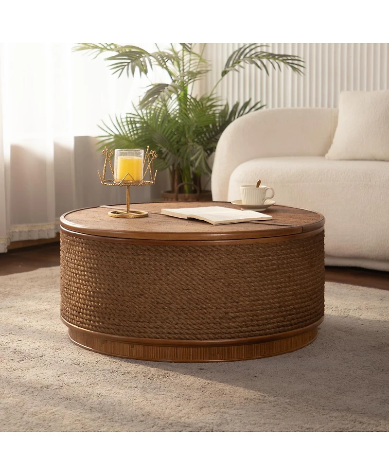 Streamdale Furniture Round Rattan Coffee Table with Lift-Off Lid Storage