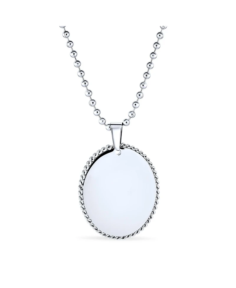 Bling Jewelry Medical Id Dog Tag Blank Pendant Necklace Oval Rope Edge