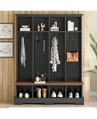 Streamdale Furniture Farmhouse 3-in-1 Hall Tree with Bench, 8 Hooks, and Shoe Storage