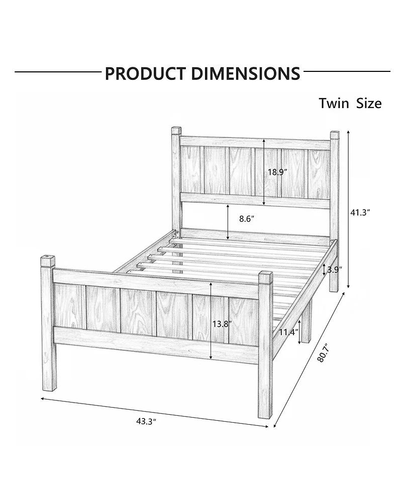 Streamdale Furniture Flat Panel Platform Bed with Headboard and Footboard