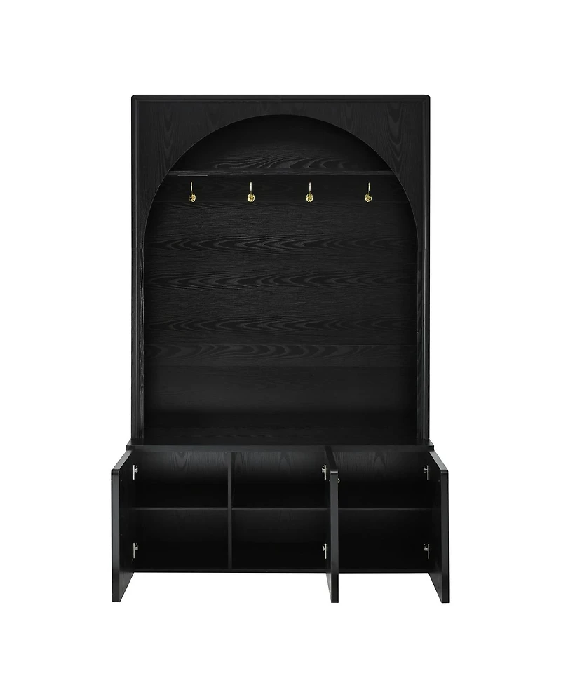 Streamdale Furniture Farmhouse Arched Hall Tree with Storage Bench and 4 Hooks