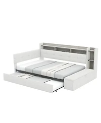 Streamdale Furniture Upholstered Daybed with Trundle, Storage, Usb, and Led Lights